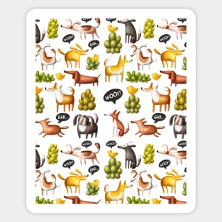 Dogs watching birds pattern Sticker